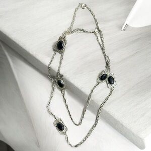 Vintage Emmons Silver Lucite Long Chain Necklace